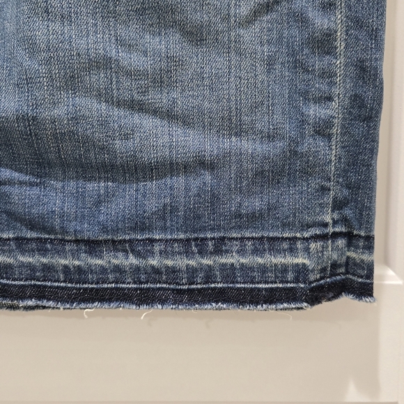 EDDIE BAUER DENIM BLUE JEANS SKIRT BUTTON FLY CREAM EMBROIDERY WOMEN   6 2010S - Picture 13 of 15